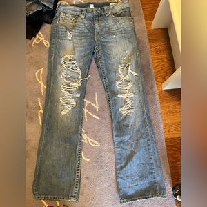 True religion hella distressed yellow stitched jeans
